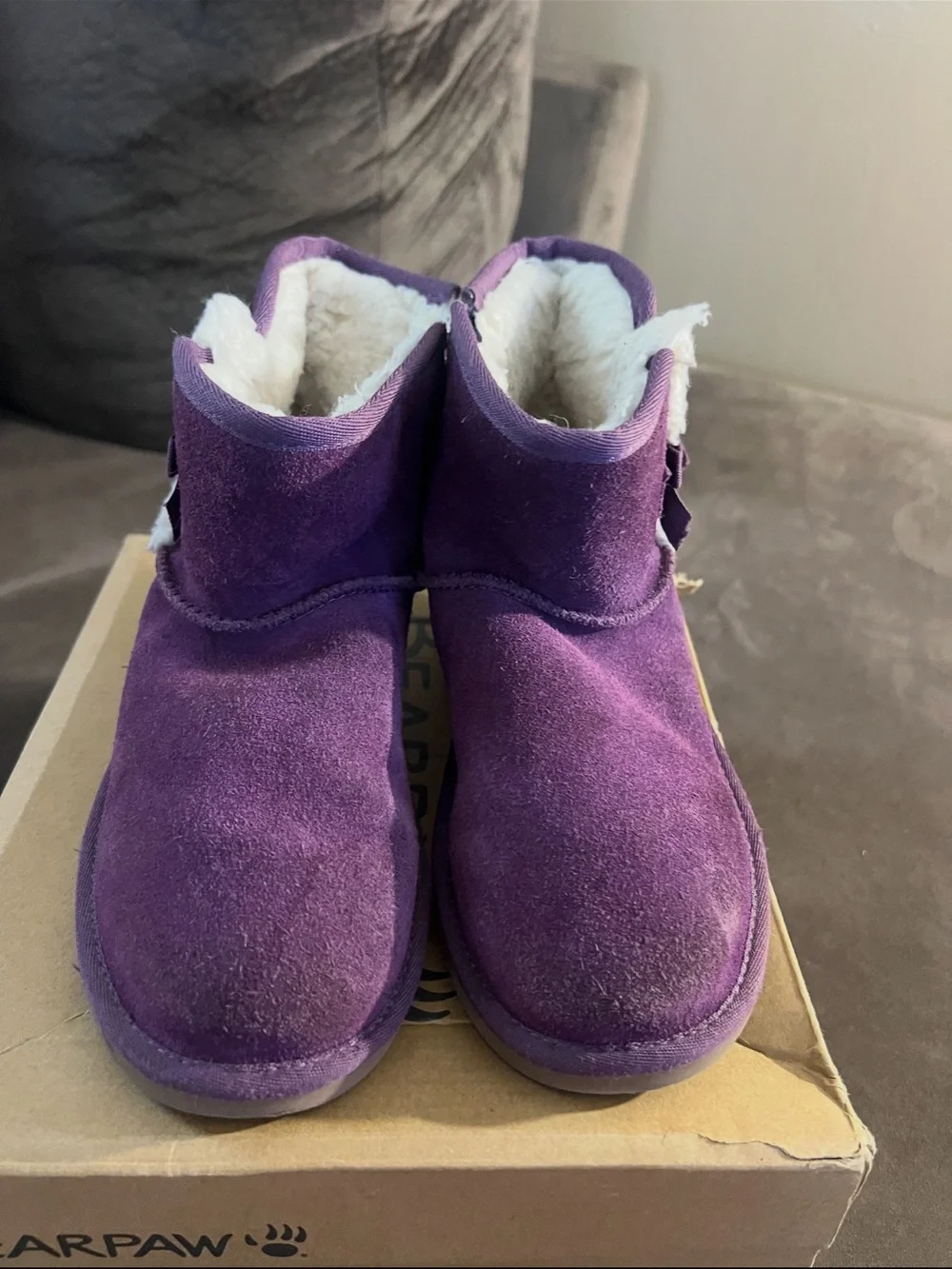 BearPaw Purple Suede Kids Fur-Lined Ankle Boots